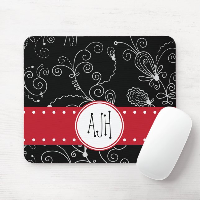Pattern Of Swirls, Black and White, Monogram Mouse Mat (With Mouse)