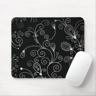 Pattern Of Swirls, Swirl Pattern, Black and White Mouse Mat