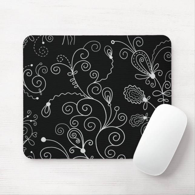 Pattern Of Swirls, Swirl Pattern, Black and White Mouse Mat (With Mouse)