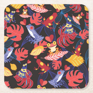 Pattern Of The Lovers Frogs 2 Square Paper Coaster