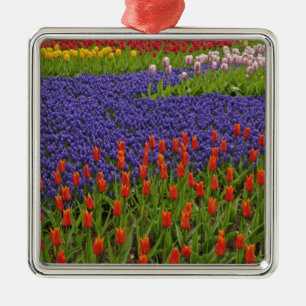Pattern of tulips and grape hyacinth flowers, 2 metal tree decoration