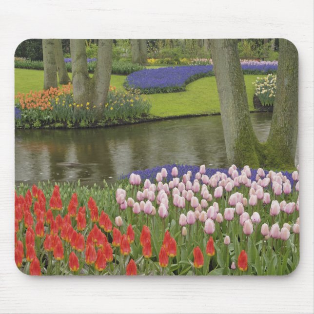 Pattern of tulips and grape hyacinth flowers, mouse mat (Front)