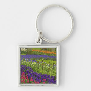 Pattern of tulips hyacinth, and Grape Hyacinth Key Ring