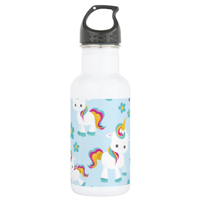 Pattern Of Unicorns, Cute Unicorns, Flowers 532 Ml Water Bottle (Front)