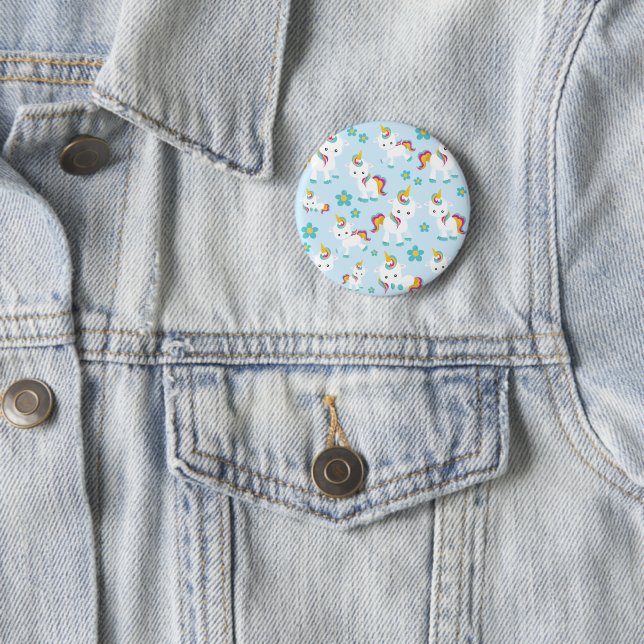 Pattern Of Unicorns, Cute Unicorns, Flowers 6 Cm Round Badge (In Situ)