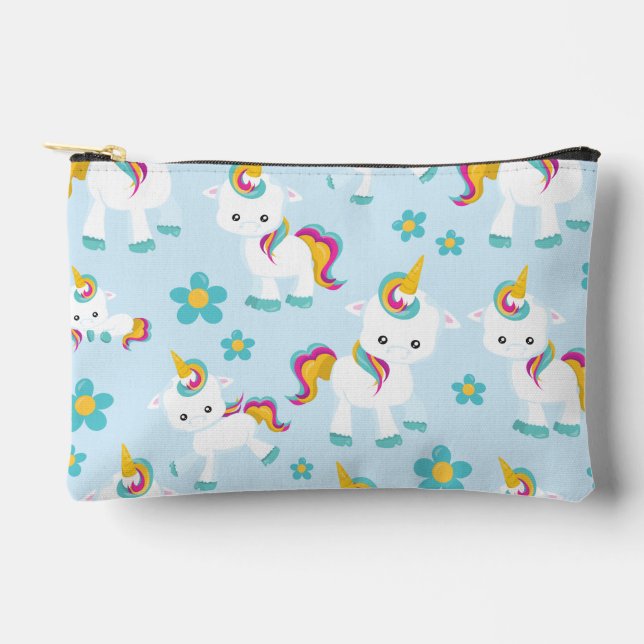 Pattern Of Unicorns, Cute Unicorns, Flowers Accessory Pouch (Front)