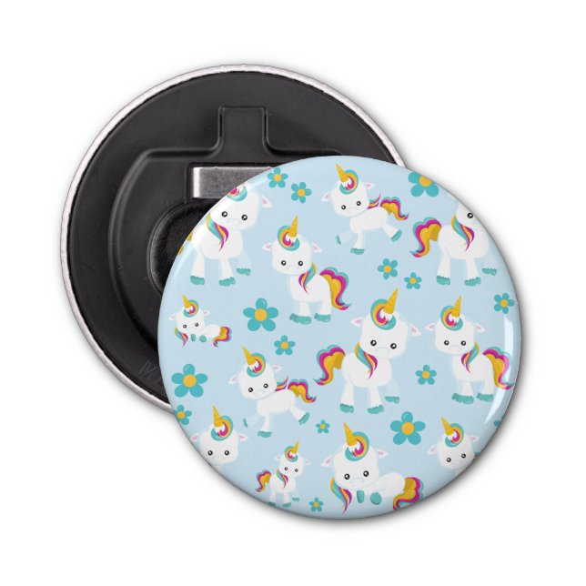 Pattern Of Unicorns, Cute Unicorns, Flowers Bottle Opener (Front)