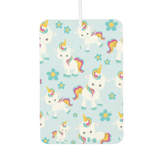 Pattern Of Unicorns, Cute Unicorns, Flowers Car Air Freshener (Front)