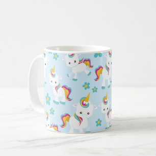 Pattern Of Unicorns, Cute Unicorns, Flowers Coffee Mug