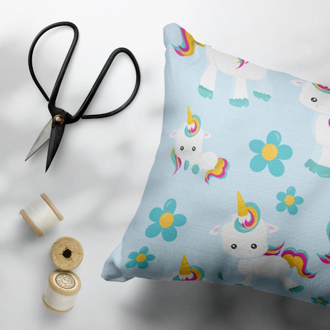 Pattern Of Unicorns, Cute Unicorns, Flowers Decorative Cushion (Creator Uploaded)