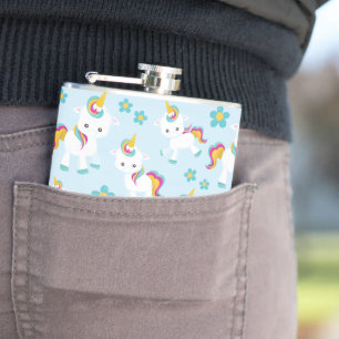 Pattern Of Unicorns, Cute Unicorns, Flowers Hip Flask