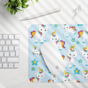 Pattern Of Unicorns, Cute Unicorns, Flowers Mouse Mat