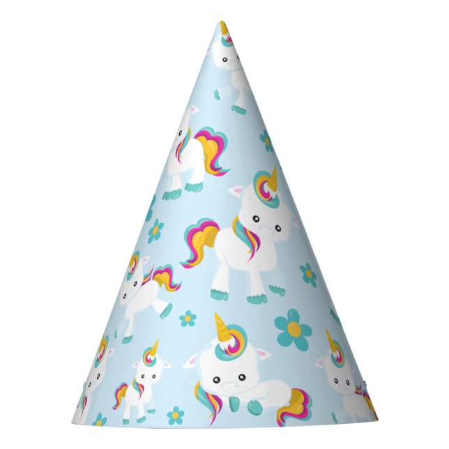 Pattern Of Unicorns, Cute Unicorns, Flowers Party Hat (Front)
