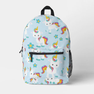 Pattern Of Unicorns, Cute Unicorns, Flowers Printed Backpack
