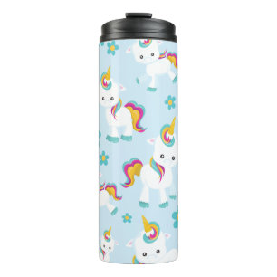 Pattern Of Unicorns, Cute Unicorns, Flowers Thermal Tumbler
