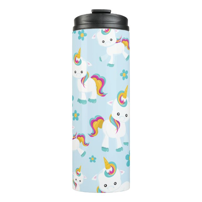 Pattern Of Unicorns, Cute Unicorns, Flowers Thermal Tumbler (Front)