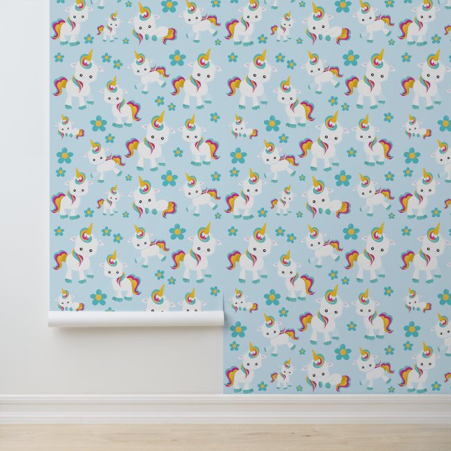 Pattern Of Unicorns, Cute Unicorns, Flowers Wallpaper (Application)
