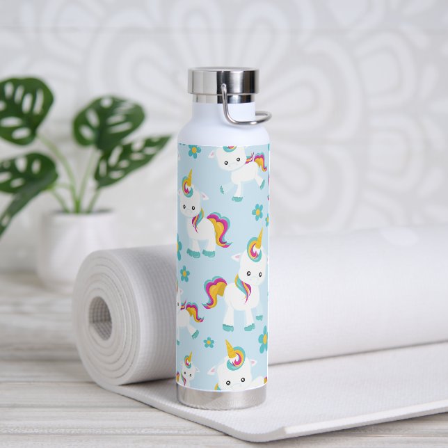 Pattern Of Unicorns, Cute Unicorns, Flowers Water Bottle (Yoga)