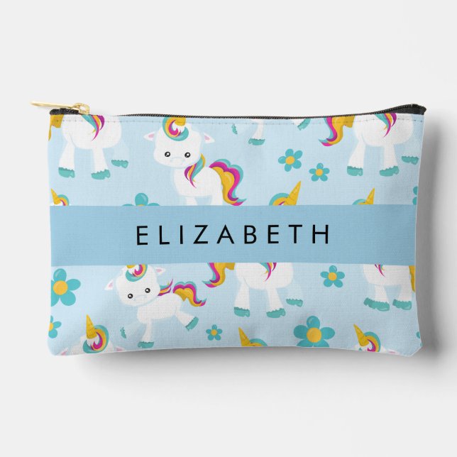 Pattern Of Unicorns, Cute Unicorns, Your Name Accessory Pouch (Front)
