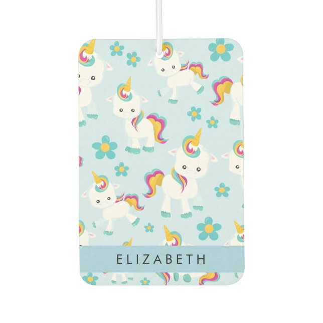 Pattern Of Unicorns, Cute Unicorns, Your Name Car Air Freshener (Front)