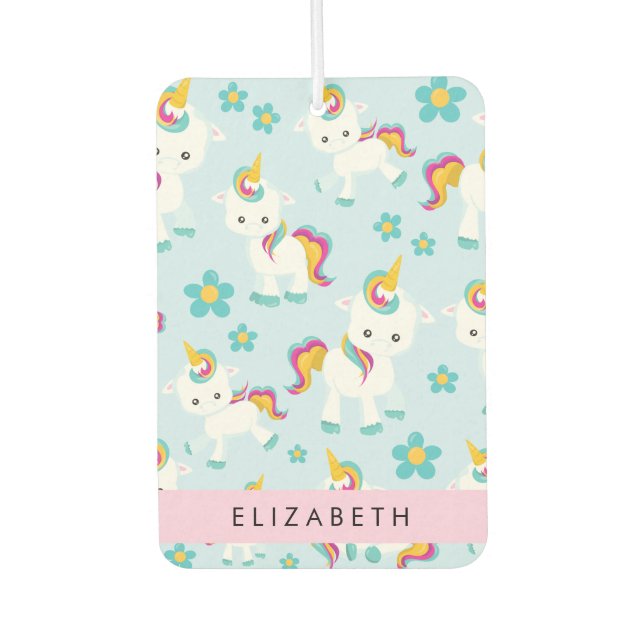 Pattern Of Unicorns, Cute Unicorns, Your Name Car Air Freshener (Front)