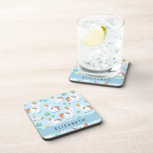 Pattern Of Unicorns, Cute Unicorns, Your Name Coaster