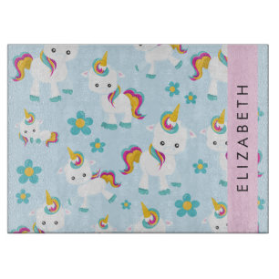 Pattern Of Unicorns, Cute Unicorns, Your Name Cutting Board