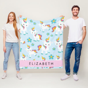 Pattern Of Unicorns, Cute Unicorns, Your Name Fleece Blanket