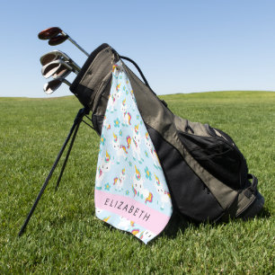 Pattern Of Unicorns, Cute Unicorns, Your Name Golf Towel