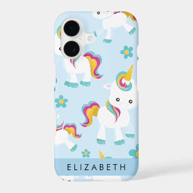 Pattern Of Unicorns, Cute Unicorns, Your Name iPhone Case (Back)