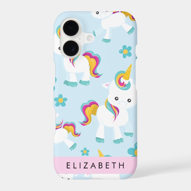 Pattern Of Unicorns, Cute Unicorns, Your Name iPhone Case (Back)
