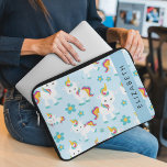 Pattern Of Unicorns, Cute Unicorns, Your Name Laptop Sleeve<br><div class="desc">Cute,  fun and adorable unicorns and flowers. Modern and trendy gift,  perfect for the unicorn lover in your life. Personalise by adding your name,  nickname,  monogram or initials.</div>