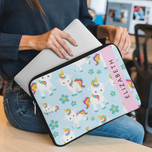 Pattern Of Unicorns, Cute Unicorns, Your Name Laptop Sleeve