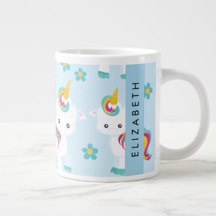 Pattern Of Unicorns, Cute Unicorns, Your Name Large Coffee Mug