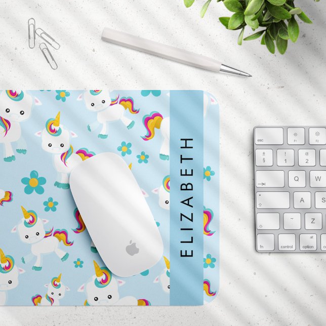 Pattern Of Unicorns, Cute Unicorns, Your Name Mouse Mat (Creator Uploaded)