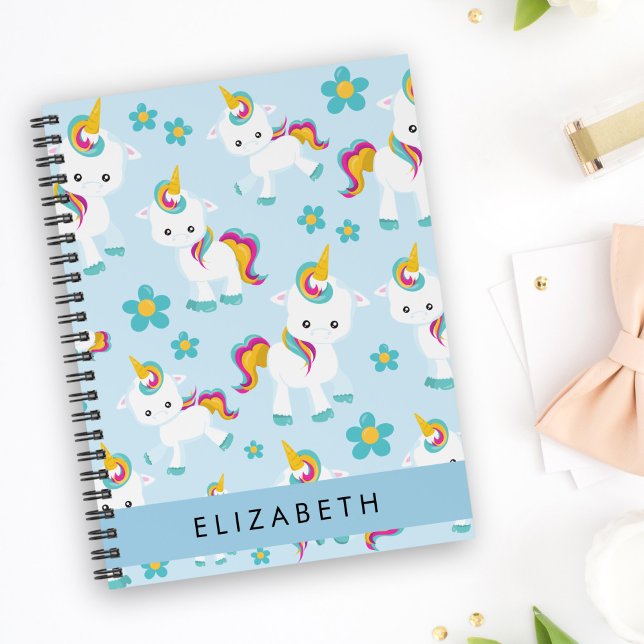 Pattern Of Unicorns, Cute Unicorns, Your Name Notebook (Creator Uploaded)