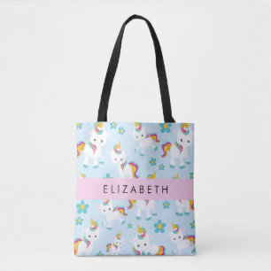 Pattern Of Unicorns, Cute Unicorns, Your Name Tote Bag