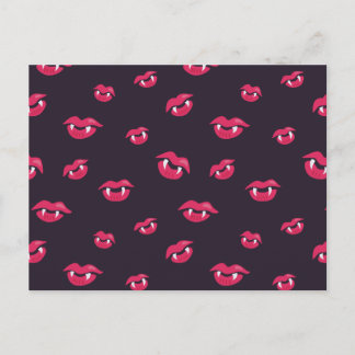 Pattern Of Vampire Lips And Fangs Postcard