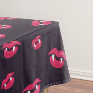 Pattern Of Vampire Lips And Fangs Tablecloth