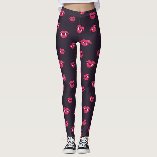 Pattern Of Vampire Mouths And Fangs Leggings (Front)