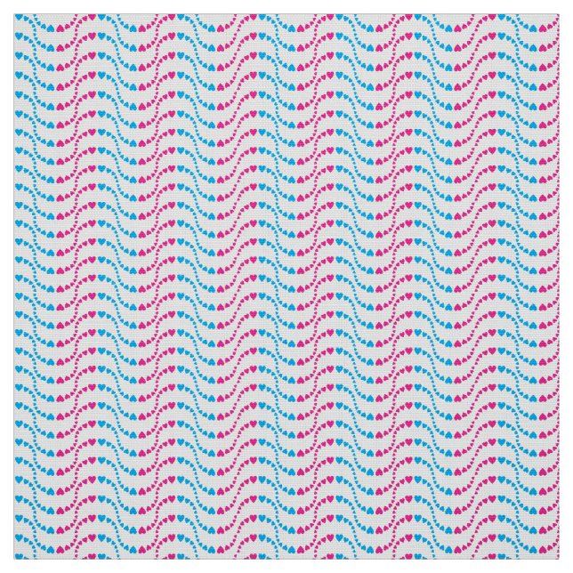 Pattern of Wavy  Colourful Hearts in pink and blue Fabric (Swatch)