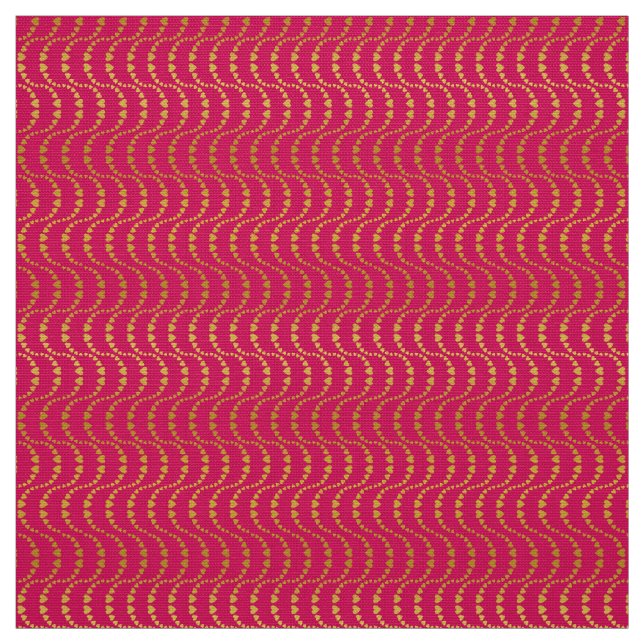 Pattern of Wavy  Hearts in gold colour Fabric (Swatch)