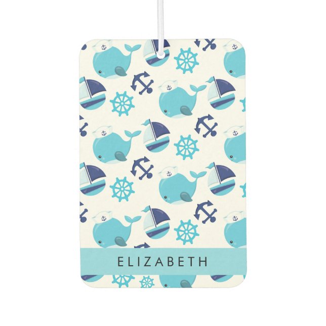 Pattern Of Whales, Blue Whales, Your Name Car Air Freshener (Front)