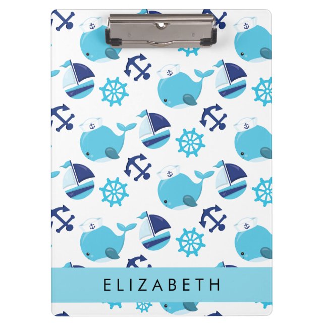 Pattern Of Whales, Blue Whales, Your Name Clipboard (Front)