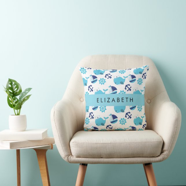 Pattern Of Whales, Blue Whales, Your Name Cushion (Chair)