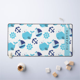 Pattern Of Whales, Blue Whales, Your Name Desk Mat