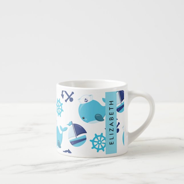 Pattern Of Whales, Blue Whales, Your Name Espresso Cup (Right)