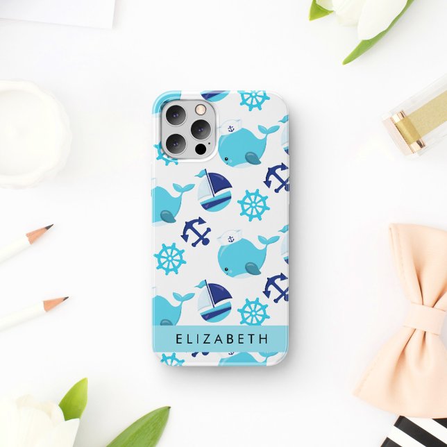 Pattern Of Whales, Blue Whales, Your Name iPhone 16 Case (Creator Uploaded)