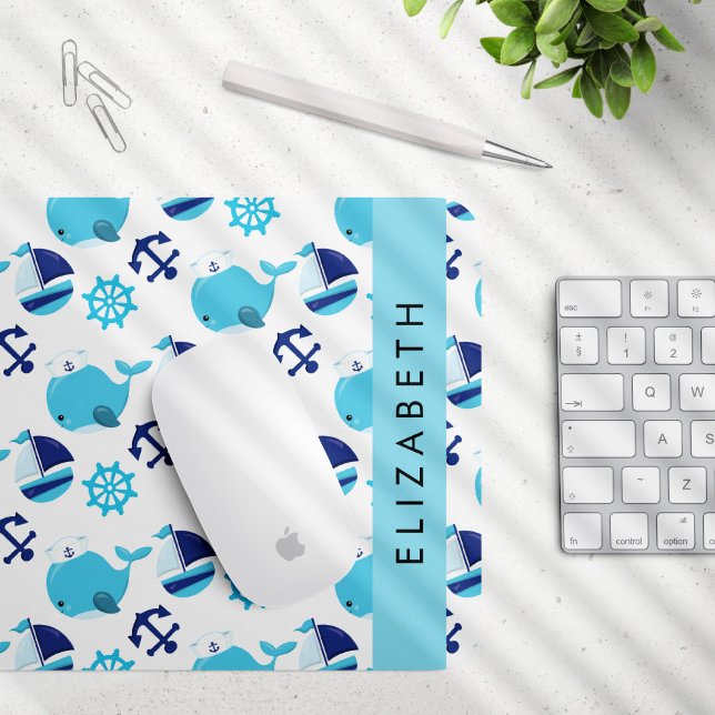 Pattern Of Whales, Blue Whales, Your Name Mouse Mat (Creator Uploaded)