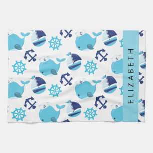 Pattern Of Whales, Blue Whales, Your Name Tea Towel
